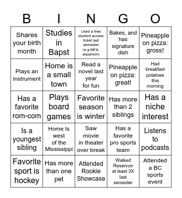 First Day Bingo Card