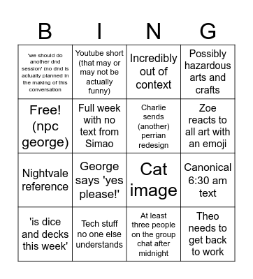 Group chat bingo Card