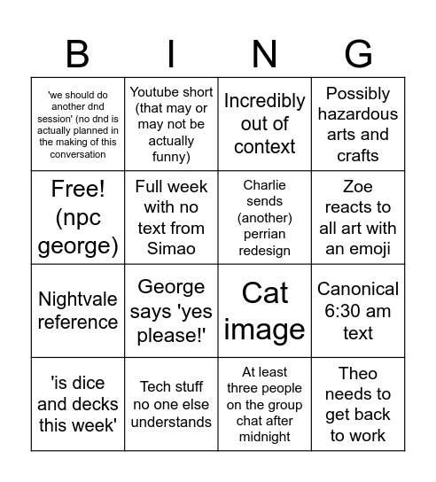 Group chat bingo Card