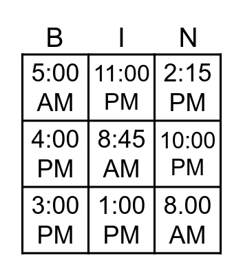 TIME TIME Bingo Card