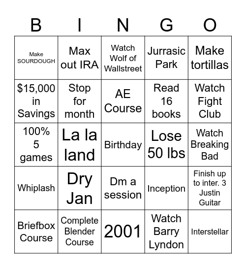 2025 Resolutions Bingo Card