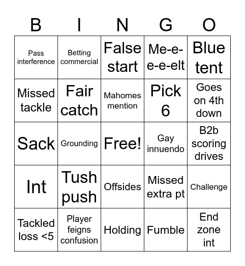 FUBLE Bingo Card