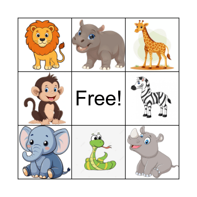 SAFARI ANIMALS Bingo Card