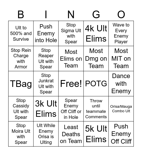 Orisa Main Competitve Bingo Card