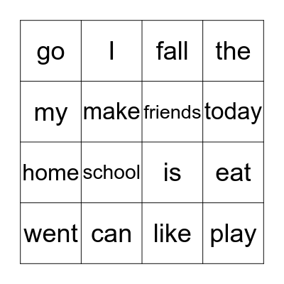 Word Wall Bingo Card