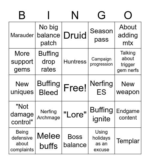PoE 2 0.1.1 Bingo Card