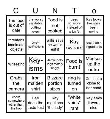 Kays cooking Bingo Card