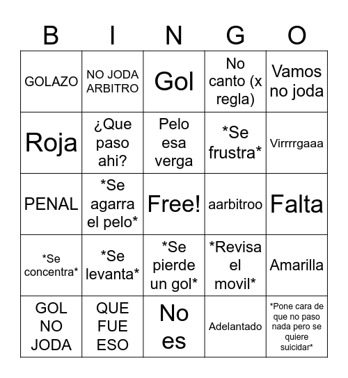El clásico bingo Card