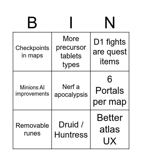 Poe 0.1.1 Bingo Card