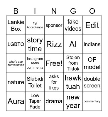 Youtube Shorts Bingo Card