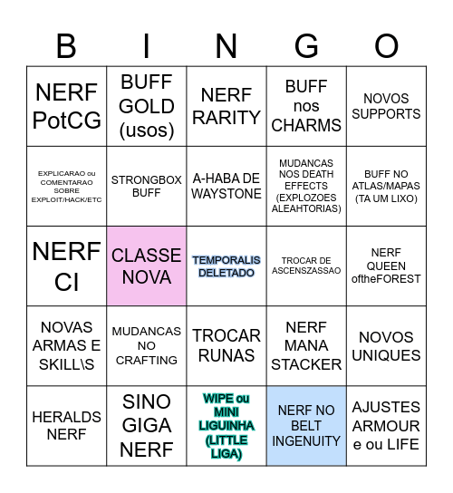 GGG POE2 PATCH 0.1.1 Bingo Card
