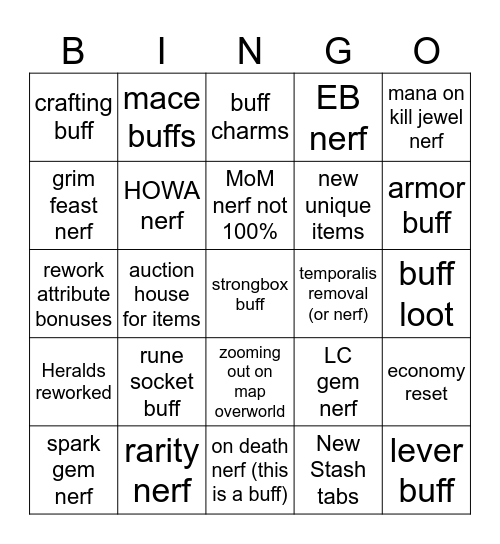 Animeprincess POE2 Bingo Card