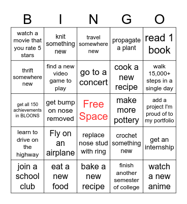 New Years Bingo Card