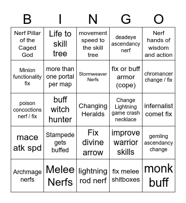 poe2 patch notes Bingo Card