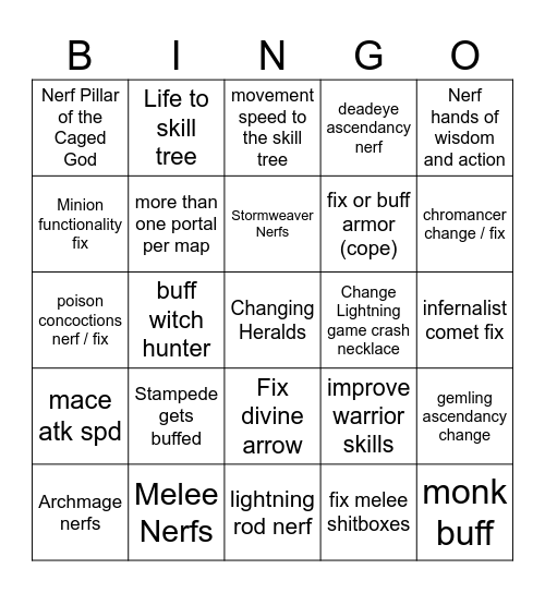 poe2 patch notes Bingo Card