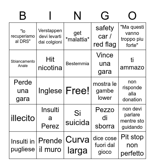 Colino Bingo Card
