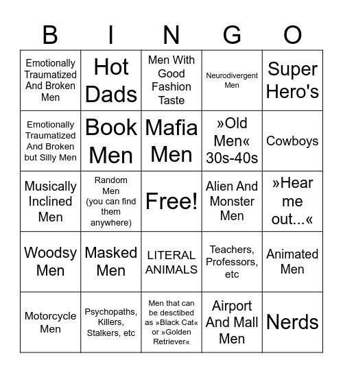Men Bingo Card