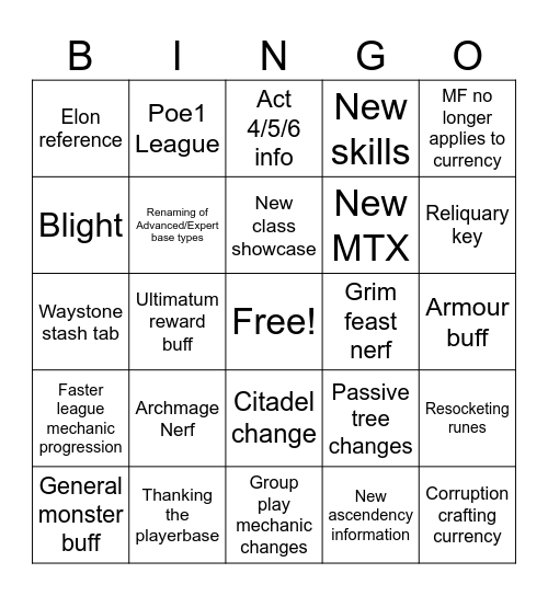 Poe Bingo Card