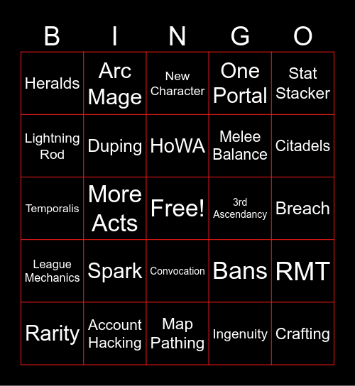 PoE 2 Patch Bingo Card