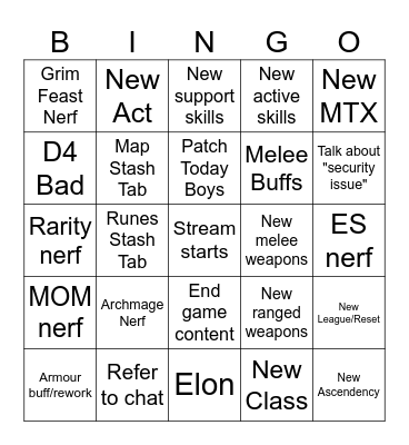 POE 0.1.1 Bingo Card