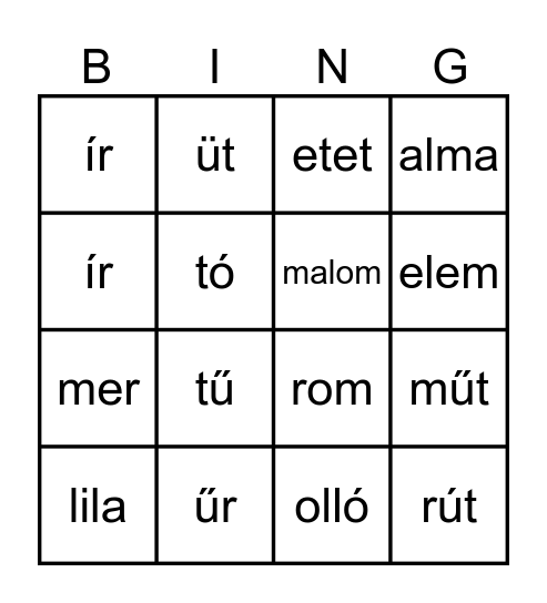 Szóbingó Bingo Card