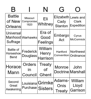 SSUSH6 Bingo Card