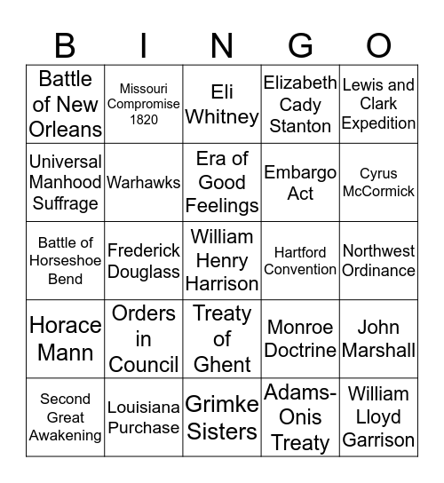 SSUSH6 Bingo Card