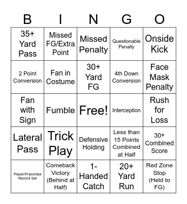 Wild Card Weekend Bingo Card