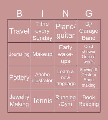 Caliyah's 2025 Bingo Card
