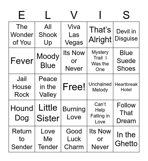 ELVIS BINGO! Bingo Card