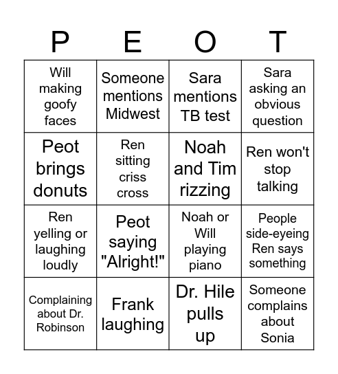 Student Teaching Orientation Bingo Card