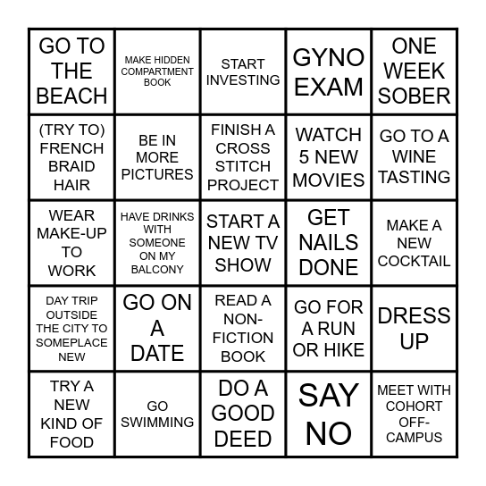 MY 2025 Bingo Card