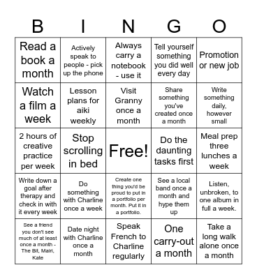 Resolution Bingo Card
