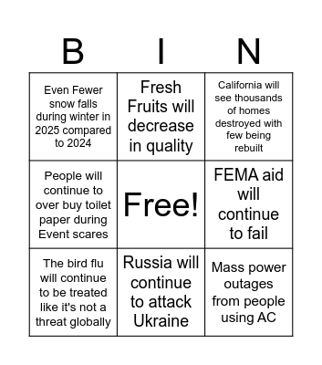2025 Bingo Card