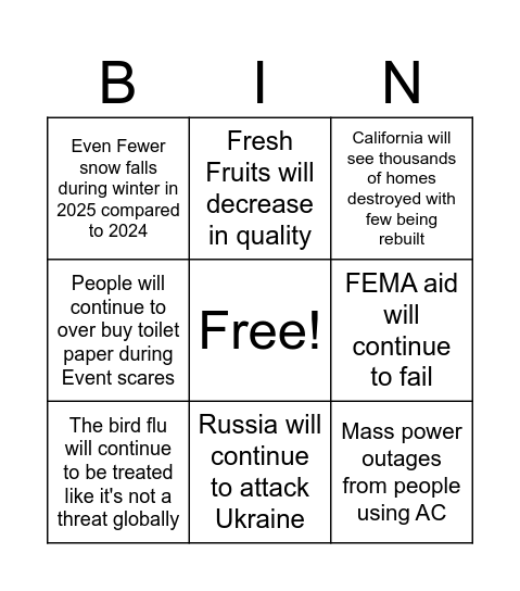 2025 Bingo Card