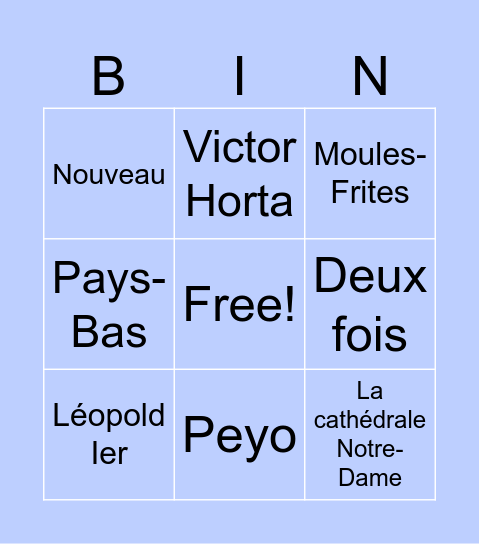 Bingo Belgique Bingo Card