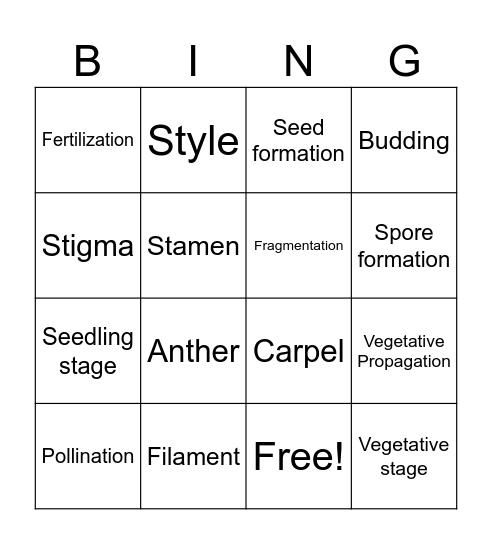 Plant Bingo Card