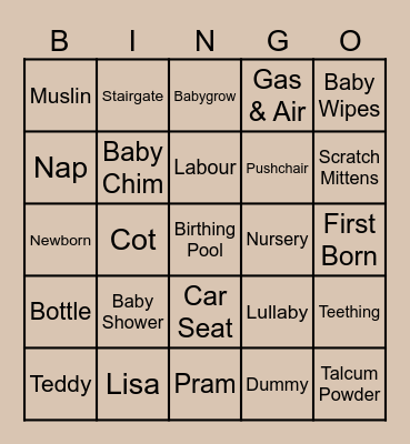 Baby Shower Bingo Card