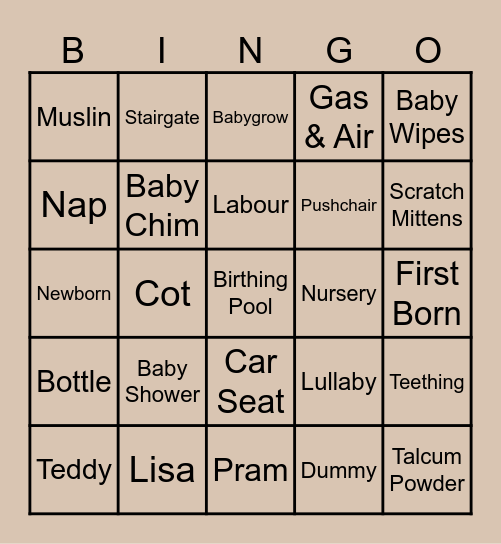 Baby Shower Bingo Card