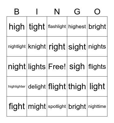 -igh Bingo Card