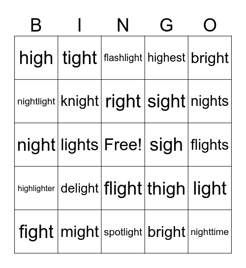 -igh Bingo Card