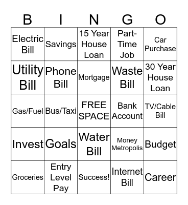 Personal Finance Bingo Card