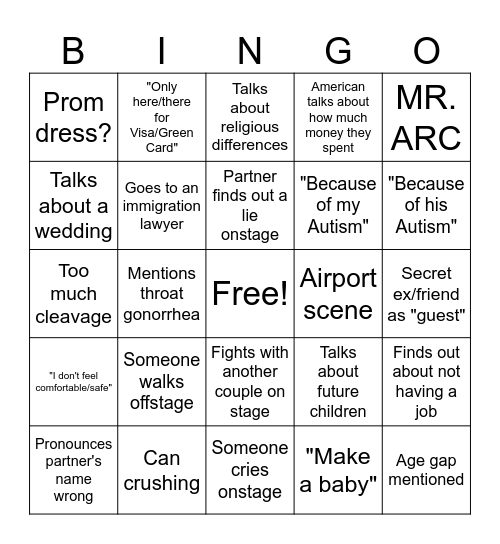 90 Day Fiance: Before the 90 Days, S10 Bingo Card