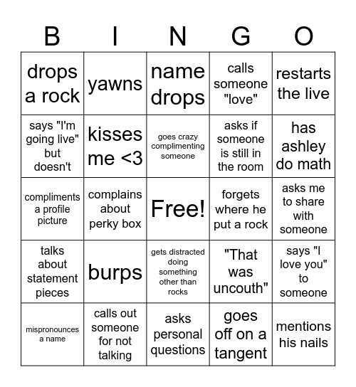 Jeremy Sells Rocks III Bingo Card
