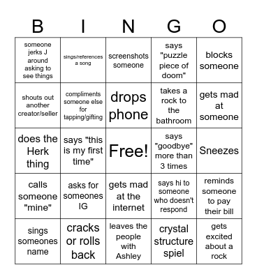 Jeremy Sells Rocks I Bingo Card