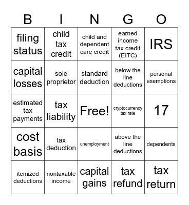 Filing Taxes Terms Bingo Card