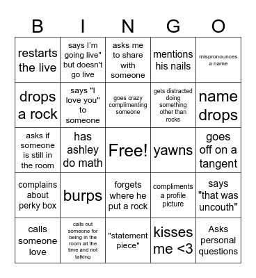 Jeremy Sells Rocks III Bingo Card