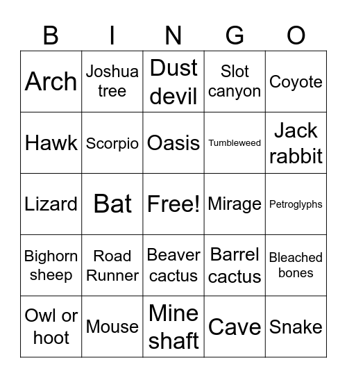 Vegas Desert Bingo Card