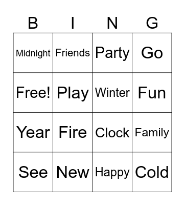 New Year's Day Bingo Card