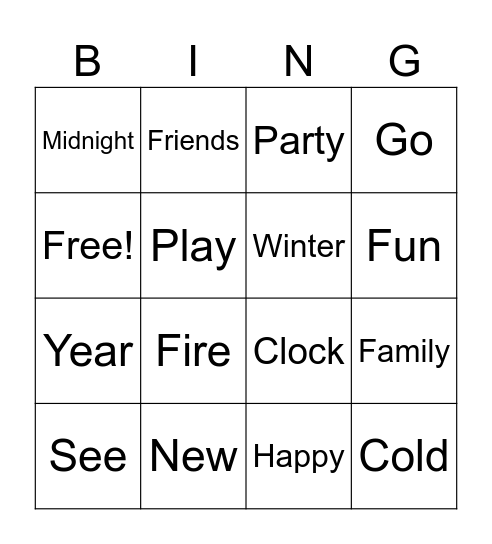New Year's Day Bingo Card
